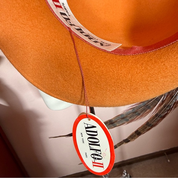 Vintage 1970's 80's burnt orange Wool quail feather avant garde fedora hat - Picture 9 of 17